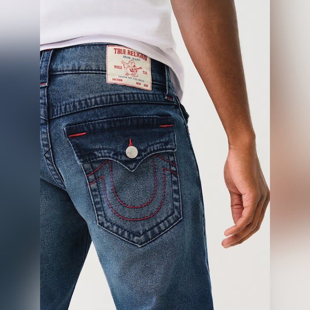 NWT True Religion "Ricky Big T Flap Straight" Leg Blue Jean | Men's Size 34x34 - Picture 2 of 12